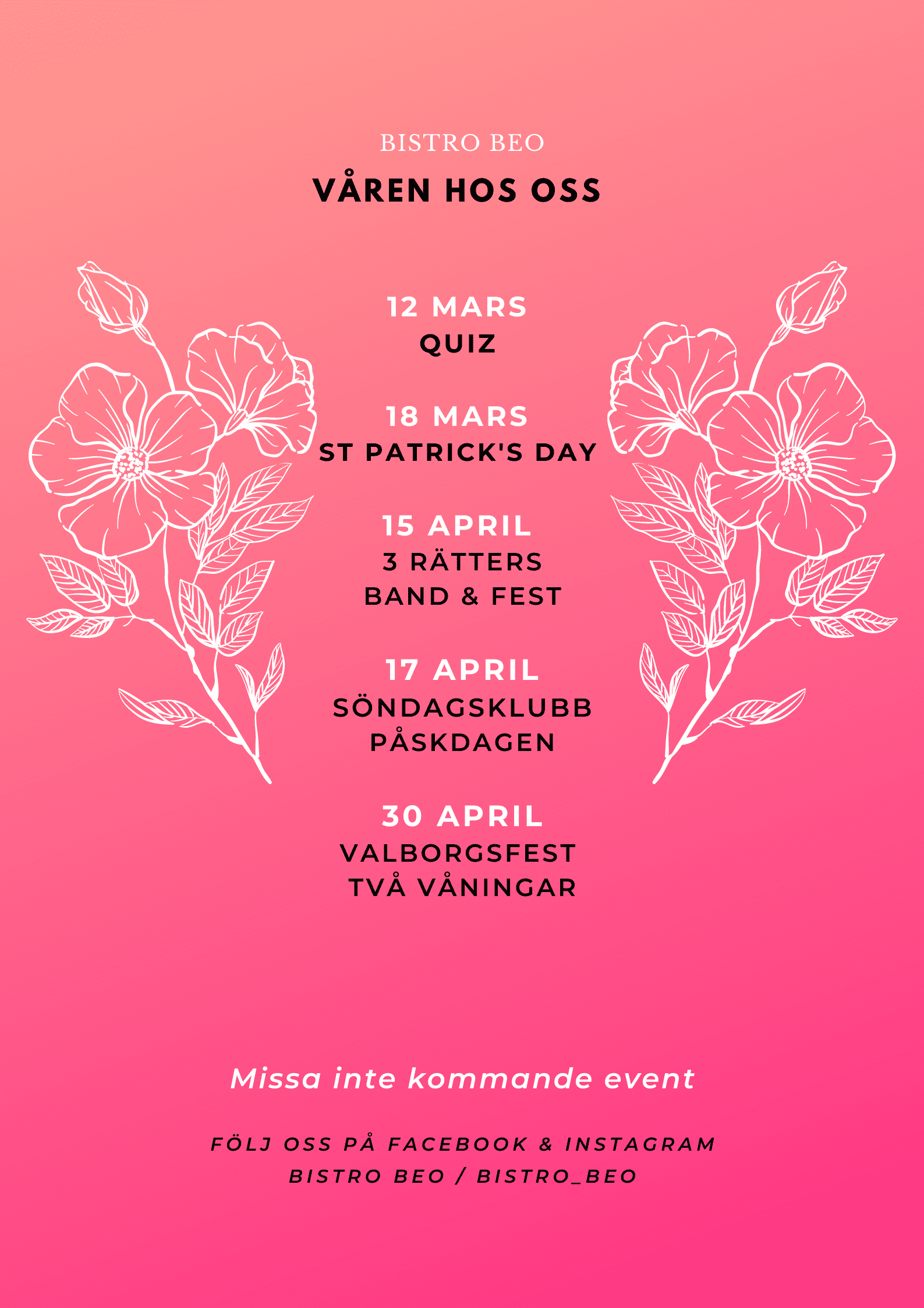 kommande event på bistro beo